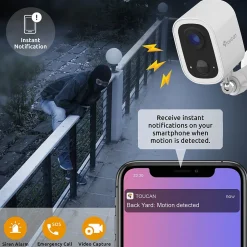 Toucan S4 Wireless Outdoor Smart Battery Operated Security Camera, Night Vision, White (TWC400S)