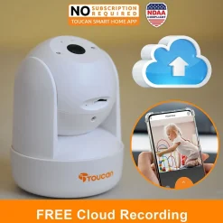 Toucan Seek Wireless Indoor Smart Plug-In Pan and Tilt Security Camera Wi-Fi Night Vision 2-Way Talk Live View, White