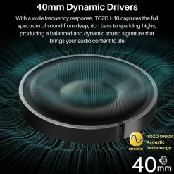 TOZO H10 Wireless Noise Cancelling Over-Ear Headphones, Bluetooth, Black (TOZOH10BLK)