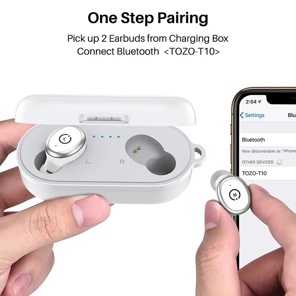 TOZO T10S Wireless Earbuds, Bluetooth, White (TOZOT10SWHT)