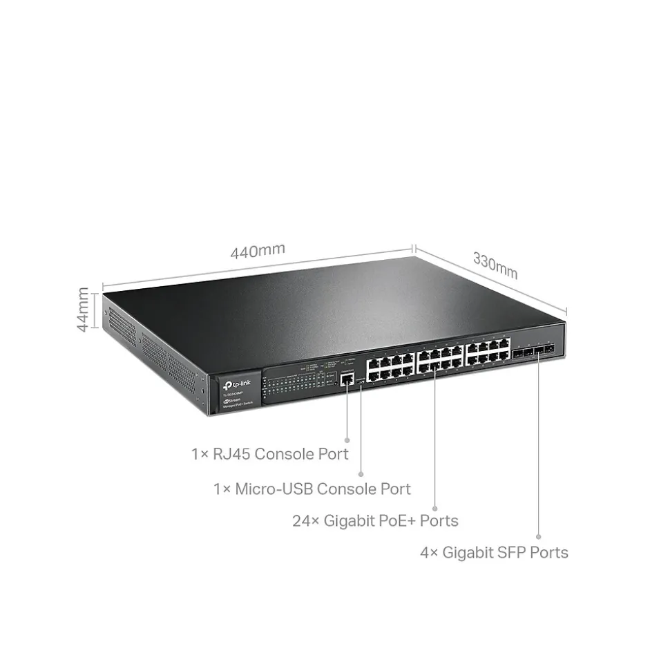 TP-LINK JetStream 24-Port Gigabit Ethernet PoE+ Managed Switch, Black (TL-SG3428MP)
