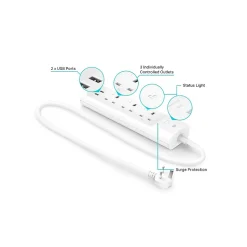 TP-LINK Kasa Smart 3-Outlet 2-USB Port Surge Protector, White (KP303)