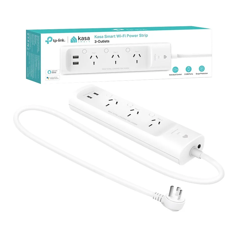 TP-LINK Kasa Smart 3-Outlet 2-USB Port Surge Protector, White (KP303)
