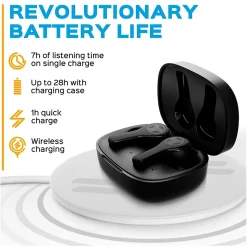 Treblab WX8 True Wireless IPX8 Waterproof Earbuds, Bluetooth, Black