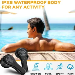 Treblab WX8 True Wireless IPX8 Waterproof Earbuds, Bluetooth, Black