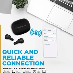 Treblab WX8 True Wireless IPX8 Waterproof Earbuds, Bluetooth, Black