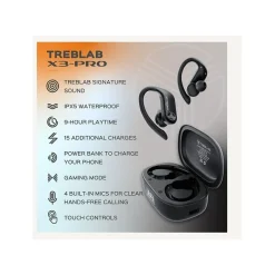 Treblab X3-Pro Bluetooth Wireless Earbuds with Earhooks, Charging Case (X3-PRO-W)