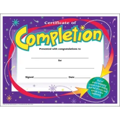 Trend Certificate of Completion Colorful Classics Cert's., 30 CT (T-2963)
