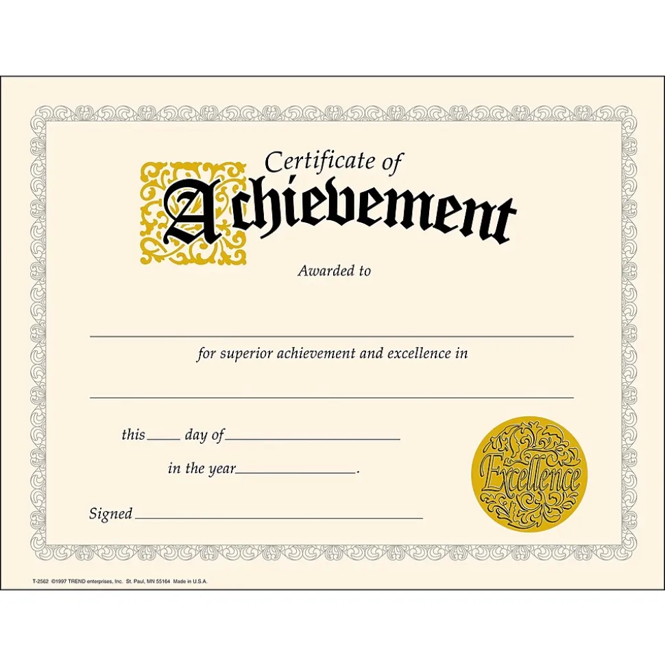 Trend Enterprises Achievement Certificates, 8.5" x 11", Multicolor, 6/Bundle (T-2562-6)