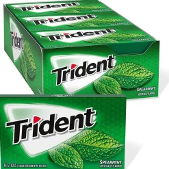 Trident Sugar Free Spearmint Gum, 14 Pieces/Pack, 12/Box (MOZ01106)
