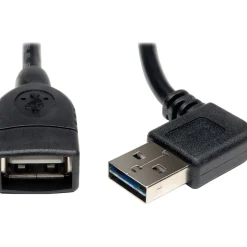 Tripp Lite 1.5' Universal Reversible USB 2.0 Right/Left Angle Extension Cable, Black (UR024-18N-RA)