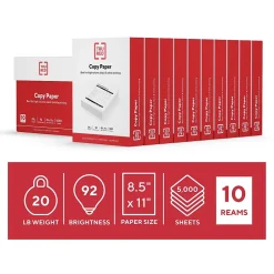 TRU RED™ 8.5" x 11" Copy Paper, 20 lbs., 92 Brightness, 500 Sheets/Ream, 10 Reams/Carton (TR56958)