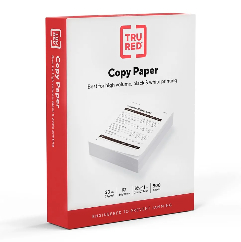 TRU RED™ 8.5" x 11" Copy Paper, 20 lbs., 92 Brightness, 500 Sheets/Ream (TR56957)