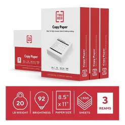 TRU RED™ 8.5" x 11" Copy Paper, 20 lbs., 92 Brightness, 500 Sheets/Ream, 3 Reams/Carton (TR56959)
