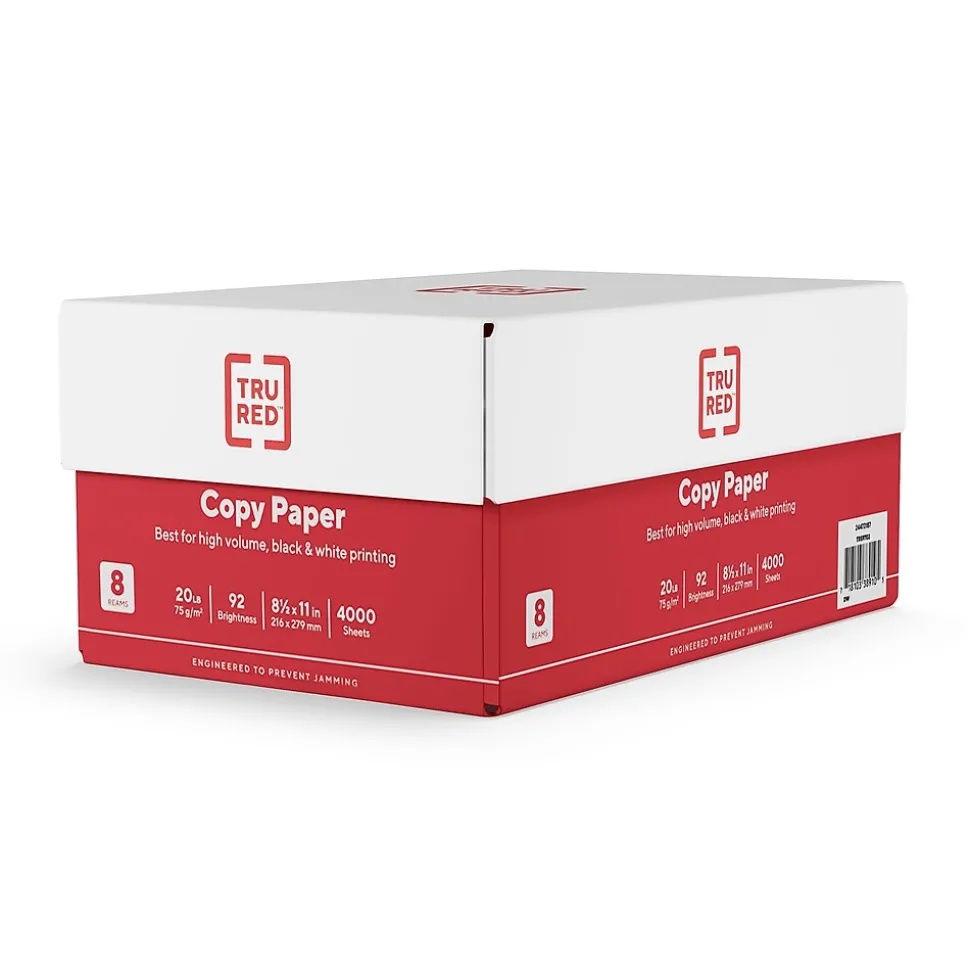 TRU RED 8.5" x 11" Copy Paper, 20 lbs., 92 Brightness, 500 Sheets/Ream, 8 Reams/Carton (TR59702)