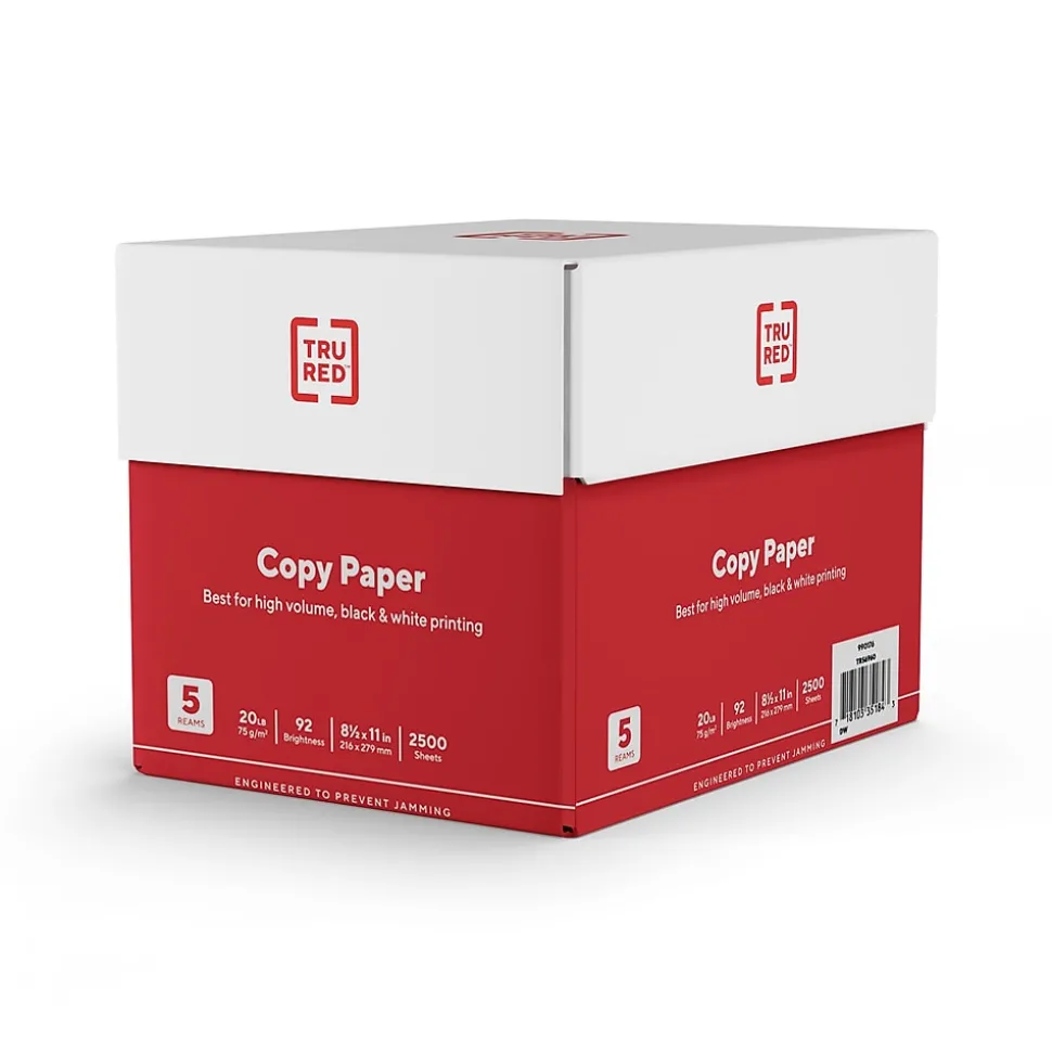 TRU RED™ 8.5" x 11" Copy Paper, 20 lbs., 92 Brightness, 500 Sheets/Ream, 5 Reams/Carton (TR56960)