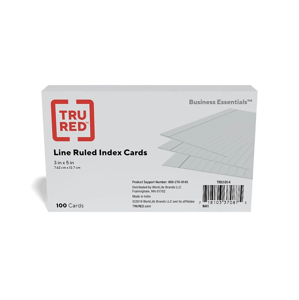 TRU RED™ 3" x 5" Index Cards, Lined, Gray, 100/Pack (TR51014)