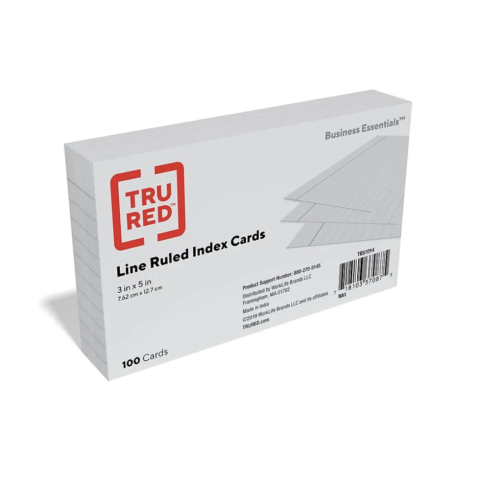 TRU RED™ 3" x 5" Index Cards, Lined, Gray, 100/Pack (TR51014)