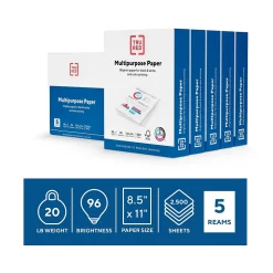 TRU RED™ 8.5" x 11" Multipurpose Paper, 20 lbs., 96 Brightness, 500 Sheets/Ream, 5 Reams/Carton (TR56963)