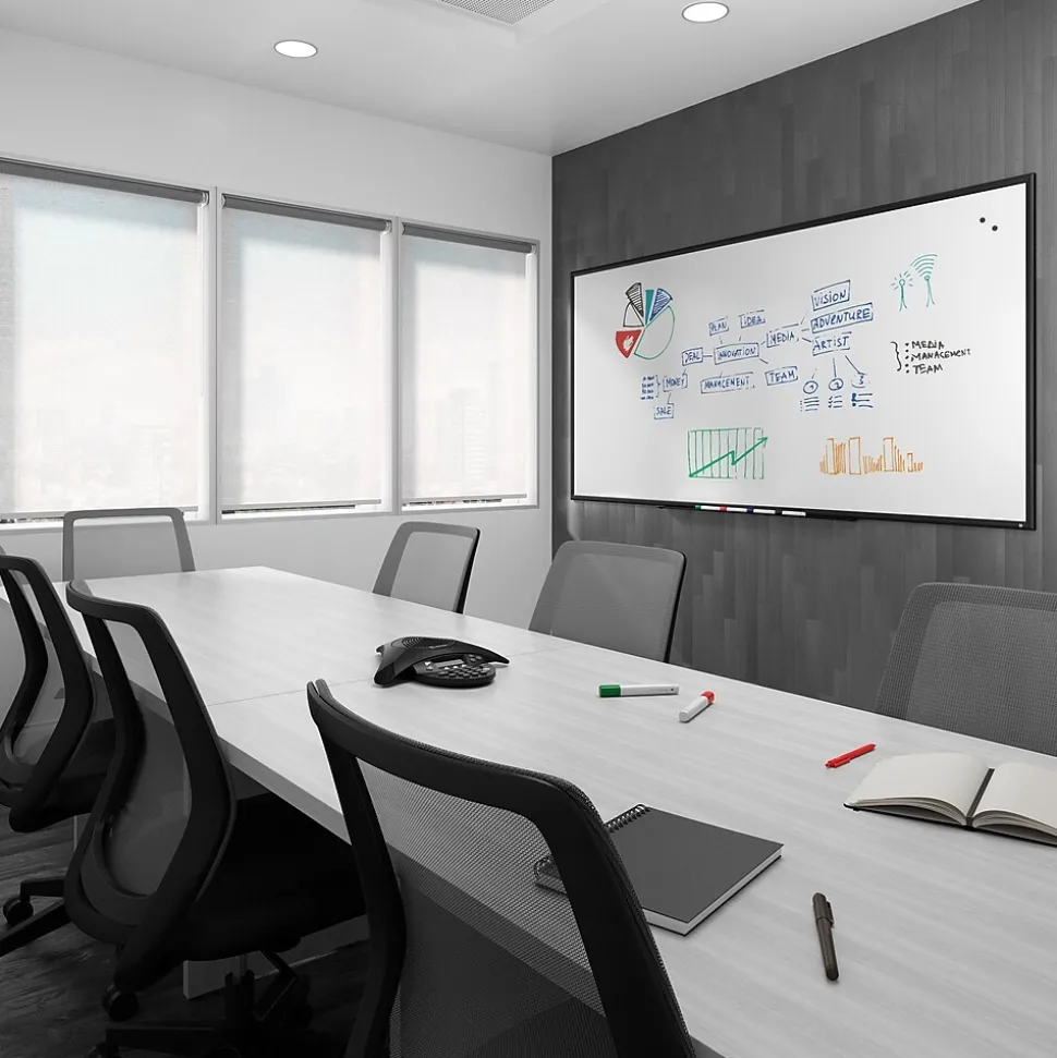 TRU RED™ Magnetic Porcelain Dry Erase Board, Black Frame, 8' x 4' (TR61191)