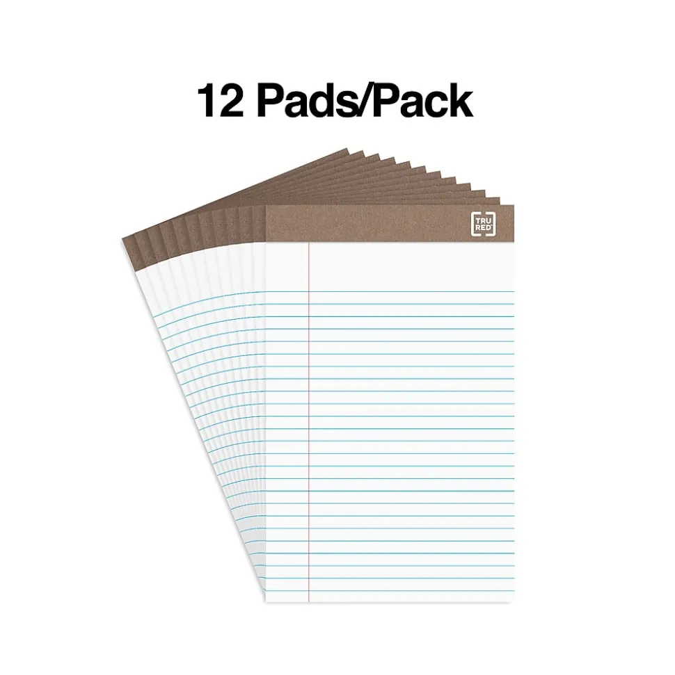 TRU RED™ Notepad, 5" x 8", Narrow Ruled, White, 50 Sheets/Pad, Dozen Pads/Pack (TR58181)