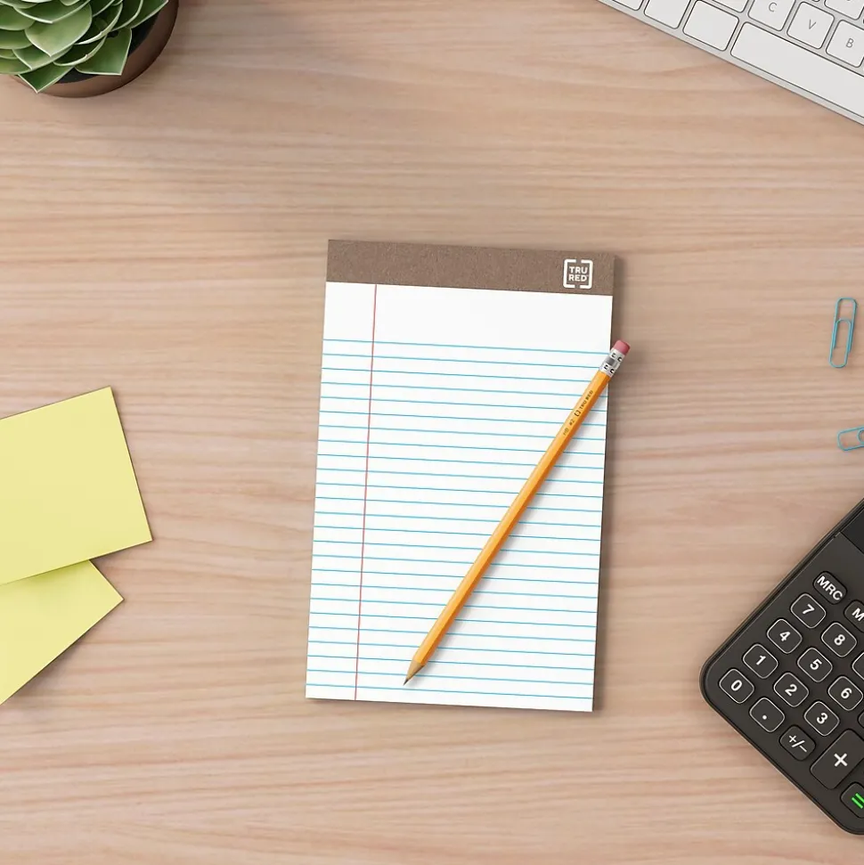 TRU RED™ Notepad, 5" x 8", Narrow Ruled, White, 50 Sheets/Pad, Dozen Pads/Pack (TR58181)