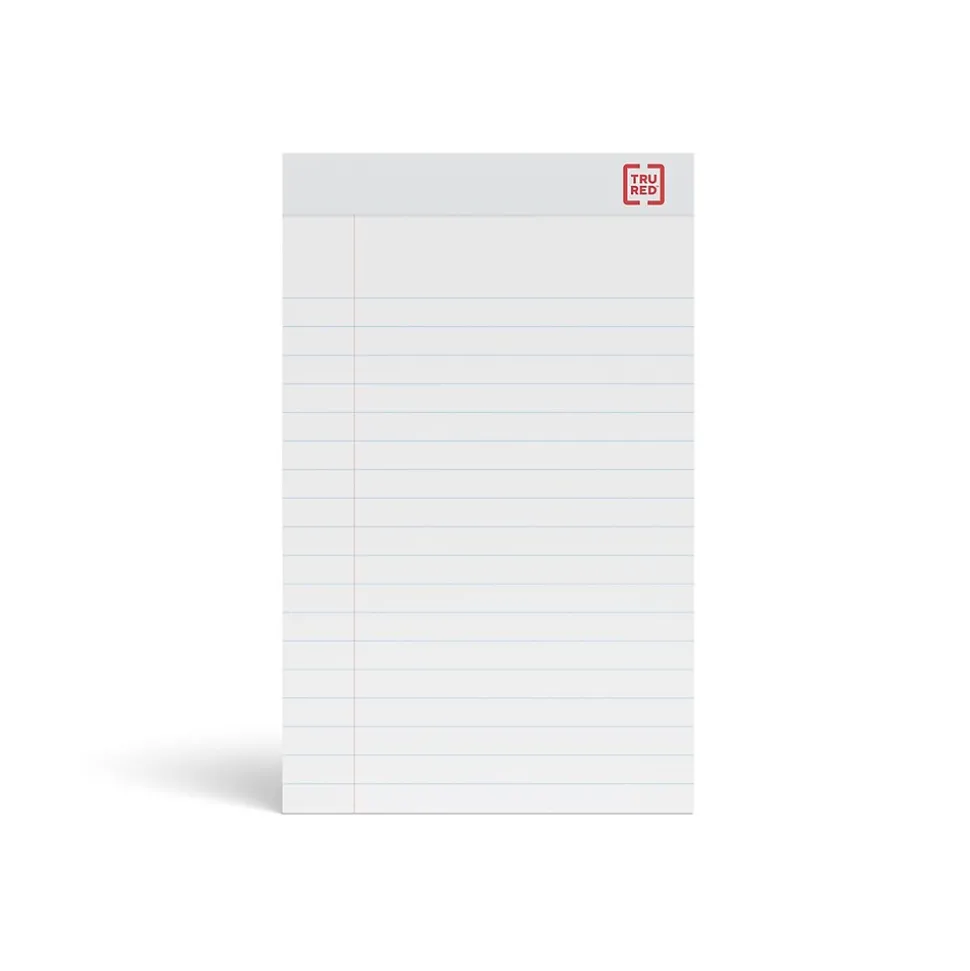 TRU RED™ Notepad, 5" x 8", Wide Ruled, White, 50 Sheets/Pad, Dozen Pads/Pack (TR58182)