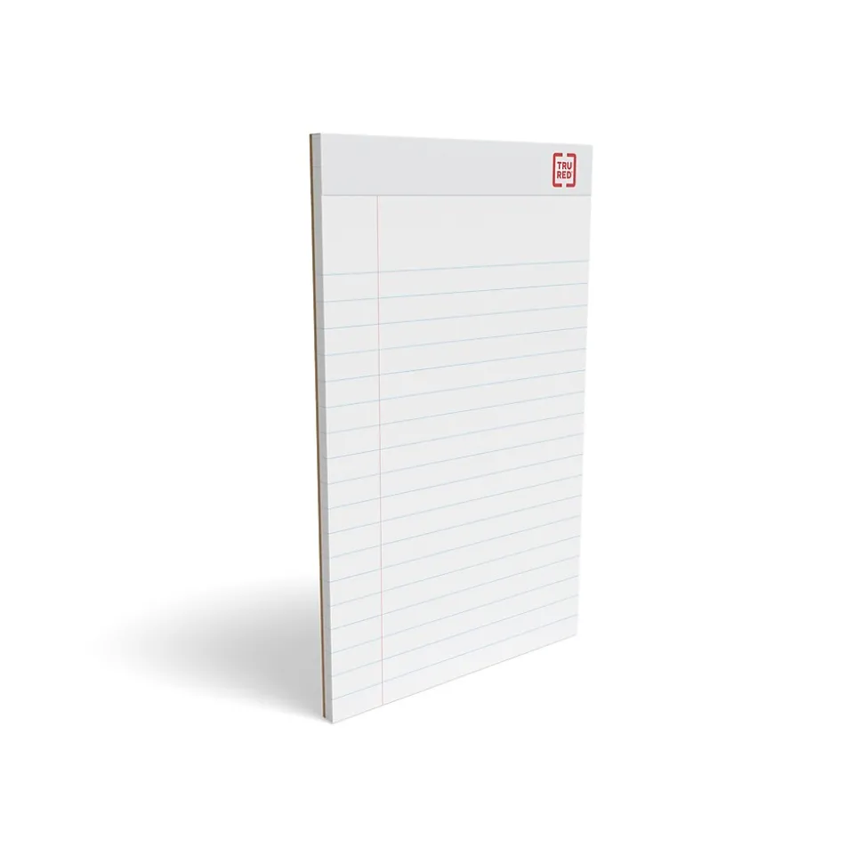 TRU RED™ Notepad, 5" x 8", Wide Ruled, White, 50 Sheets/Pad, Dozen Pads/Pack (TR58182)