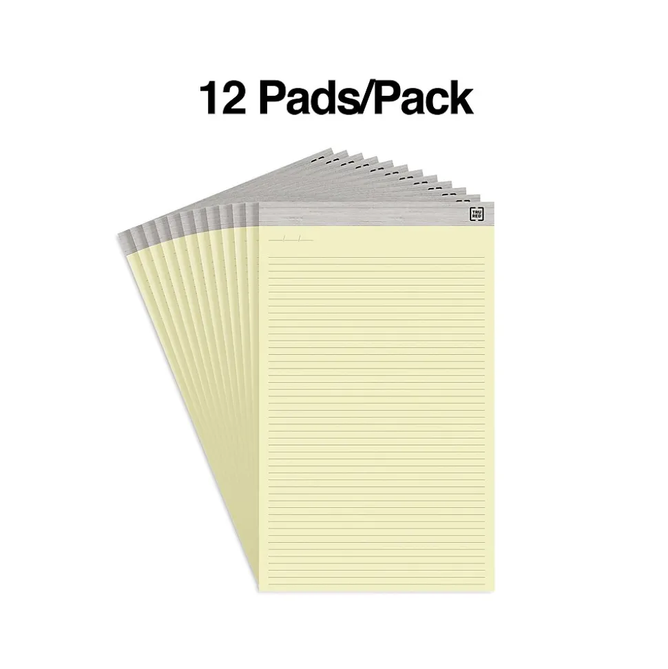 TRU RED™ Notepads, 8.5" x 14", Wide Ruled, Canary, 50 Sheets/Pad, 12 Pads/Pack (TR57386)
