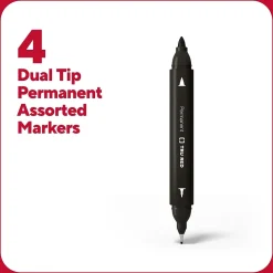TRU RED™ Pen Permanent Markers, Twin Tip, Assorted, 4/Pack (TR57828)