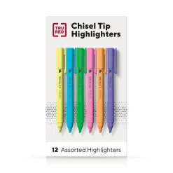 TRU REDâ„¢ Pocket Stick Highlighter with Grip, Chisel Tip, Assorted, 12/Pack (TR54586)