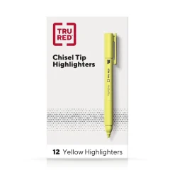 TRU REDâ„¢ Pocket Stick Highlighter with Grip, Chisel Tip, Yellow, Dozen (TR54580)