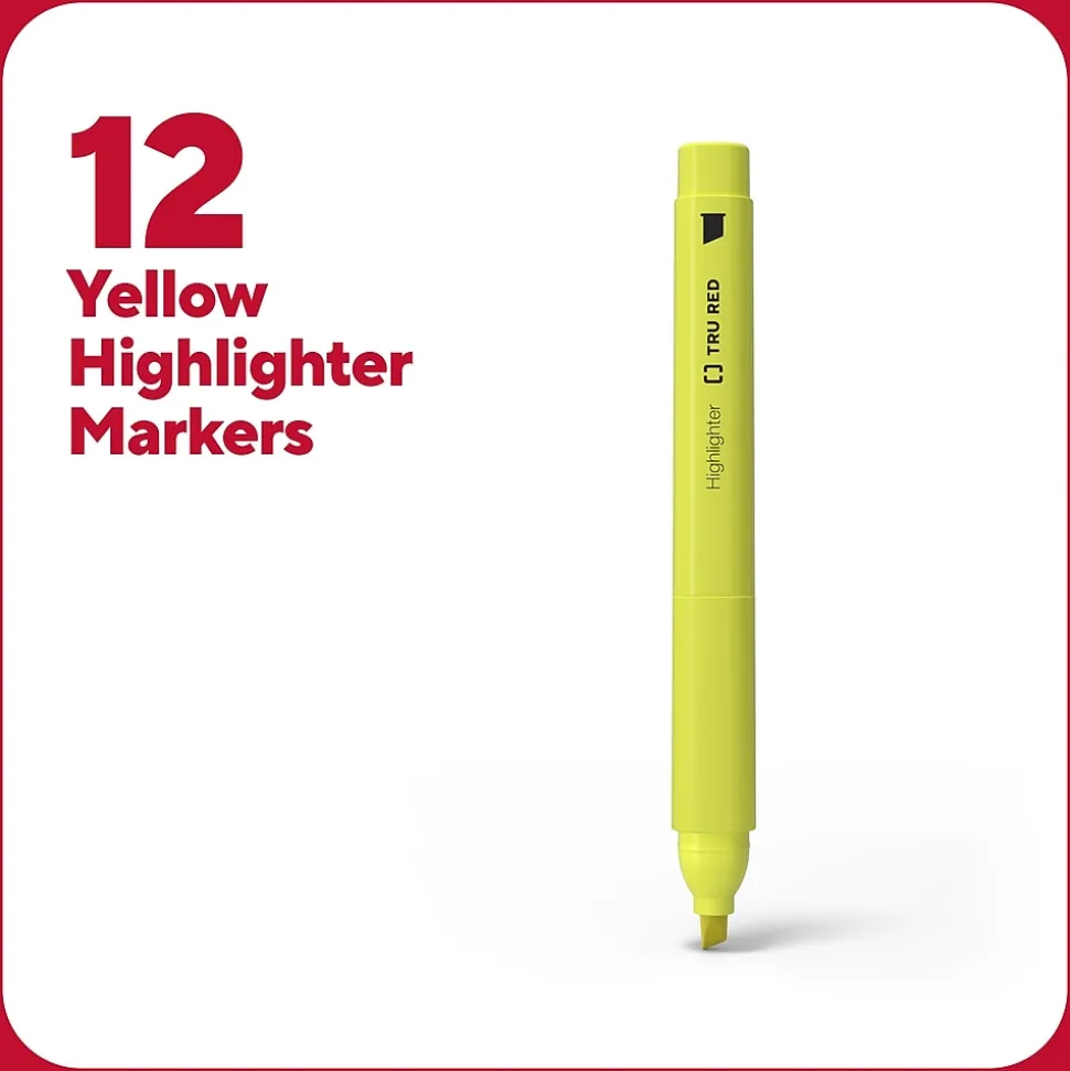 TRU RED™ Pocket Stick Highlighter with Grip, Chisel Tip, Yellow, Dozen (TR54580)