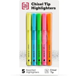 TRU REDâ„¢ Pocket Stick Highlighter with Grip, Chisel Tip, Assorted, 5/Pack (TR54584)