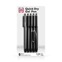 TRU RED™ Retractable Quick Dry Gel Pen, Extra Fine Point, 0.38mm, Black, 5/Pack (TR56951)