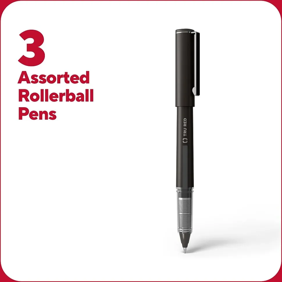 TRU RED™ Rollerball Pens, Fine Point, Assorted Colors, 3/Pack (TR58251)