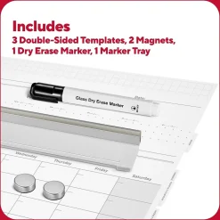 TRU RED™ Templated Magnetic Glass Dry-Erase Whiteboard, 3' x 2' (TR62139)