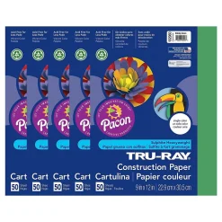 Tru-Ray 9" x 12" Construction Paper, Holiday Green, 50 Sheets/Pack, 5 Packs/Bundle (PAC102960-5)