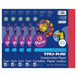 Tru-Ray 9" x 12" Construction Paper, Holiday Red, 50 Sheets/Pack, 5 Packs/Bundle (PAC102993-5)