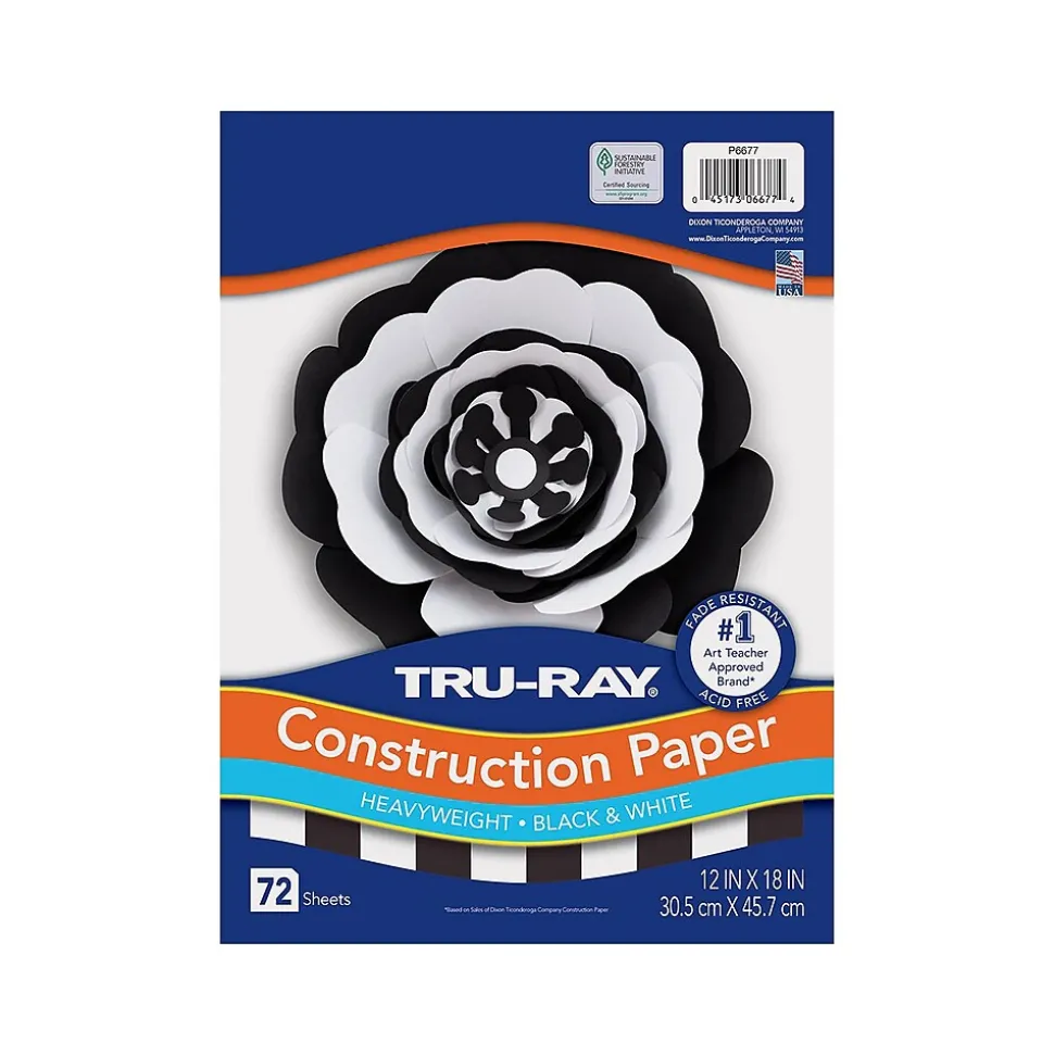 Tru-Ray 12" x 18" Construction Paper, Black/White, 72 Sheets/Pack (P6677)