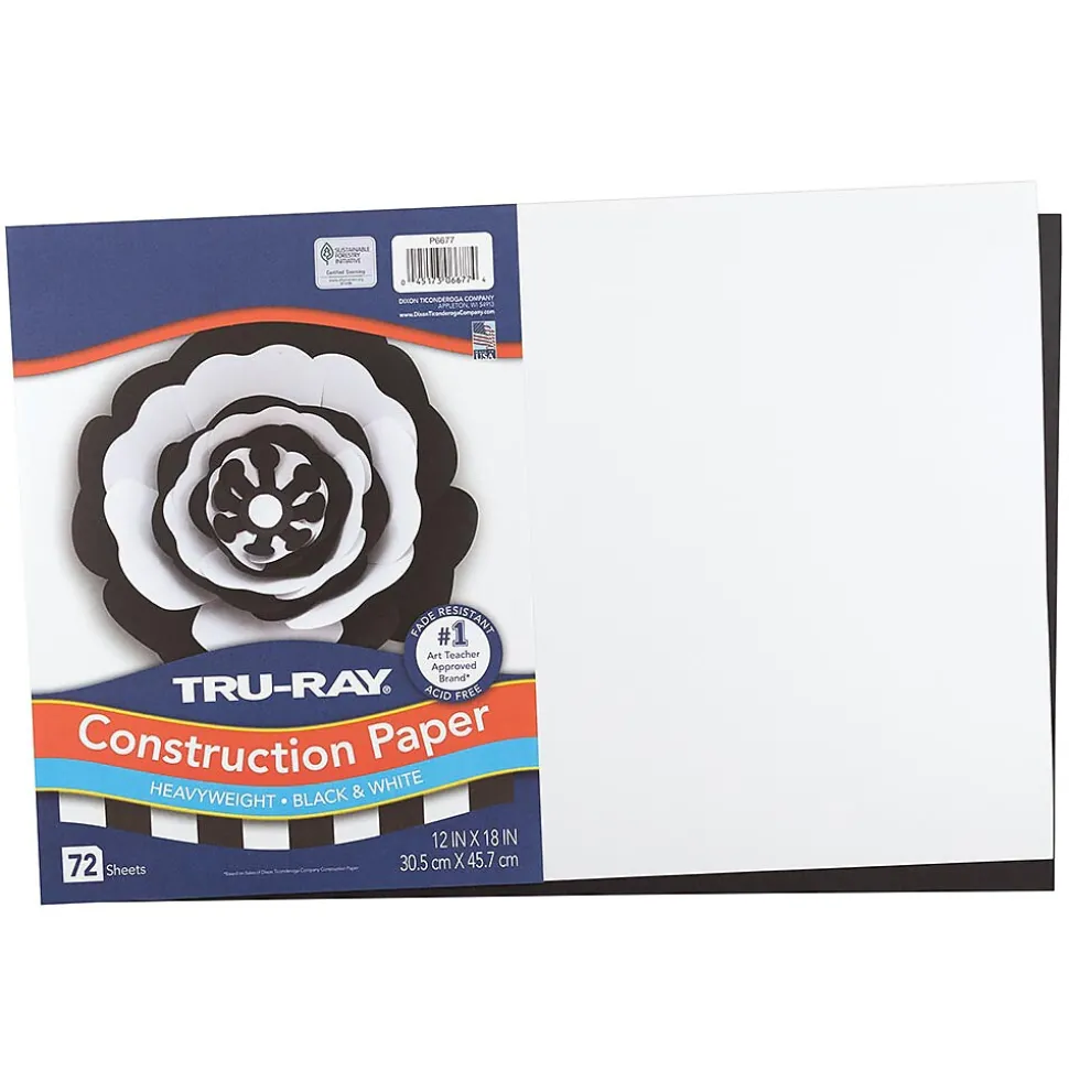 Tru-Ray 12" x 18" Construction Paper, Black/White, 72 Sheets/Pack (P6677)
