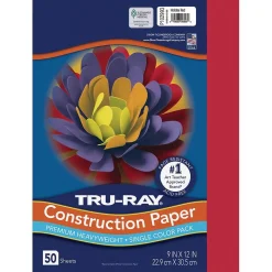 Tru-Ray 9" x 12" Construction Paper, Holiday Red, 50 Sheets (P102993)