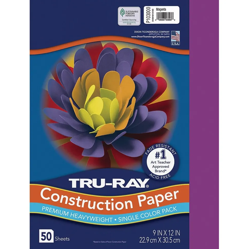 Tru-Ray 9" x 12" Construction Paper, Magenta, 50 Sheets (P103000)