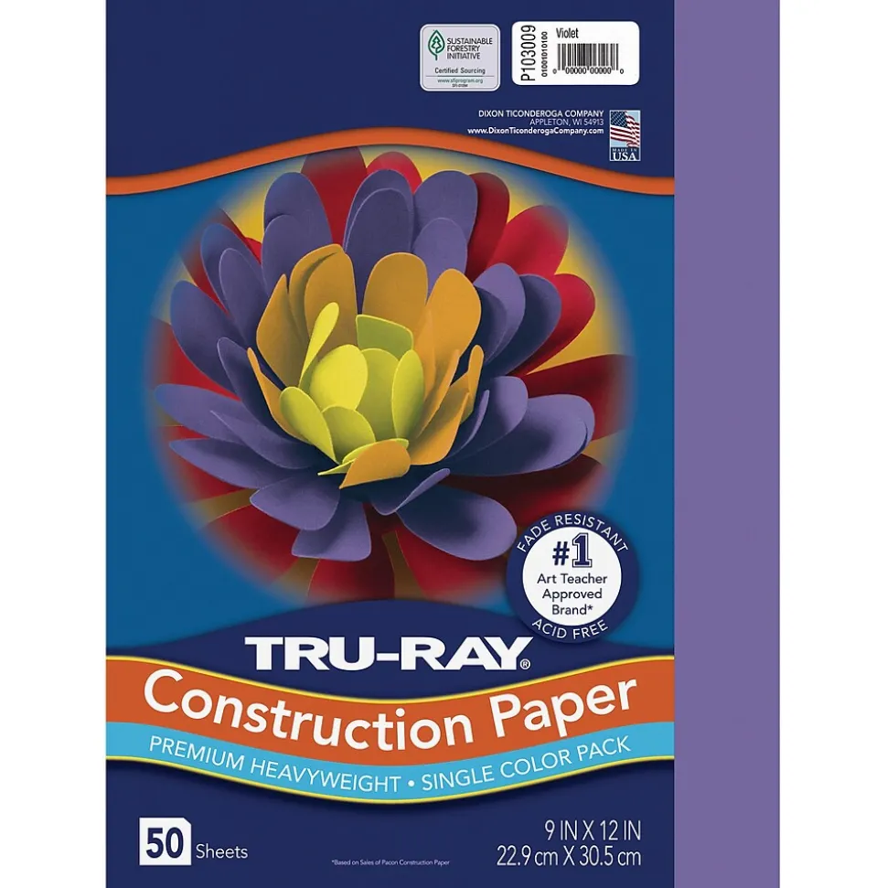 Tru-Ray 9" x 12" Construction Paper, Violet, 50 Sheets (P103009)