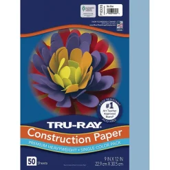 Tru-Ray 9" x 12" Construction Paper, Sky Blue, 50 Sheets (P103016)