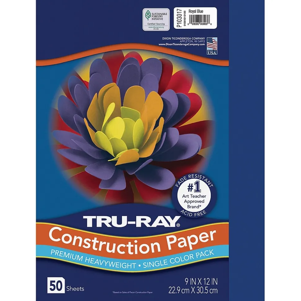 Tru-Ray 9" x 12" Construction Paper, Royal Blue, 50 Sheets (P103017)