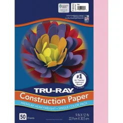 Tru-Ray 9" x 12" Construction Paper, Pink, 50 Sheets (P103012)