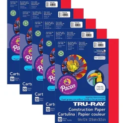Tru-Ray® Construction Paper, Festive Red, 9" x 12", 50 Sheets Per Pack, 5 Packs (PAC103431-5)