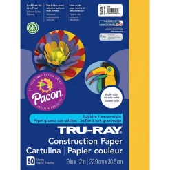 Tru-Ray® Construction Paper, Gold, 9" x 12", 50 Sheets Per Pack, 5 Packs (PAC102997-5)