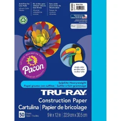Tru-Ray® Construction Paper, Atomic Blue, 9" x 12", 50 Sheets Per Pack, 5 Packs (PAC103400-5)